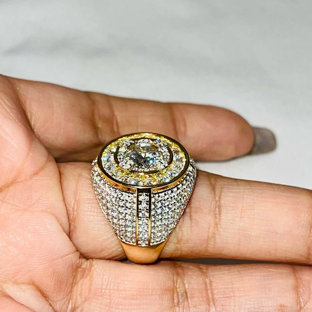 VS D Clarity GRA Certified Mens Iced out Ring 14k Gold Vermeil Lab Grown Diamond - Picture 5 of 13